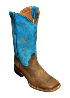 Ferrini Mens Cowhide Sq Toe Choc/Turq Boots